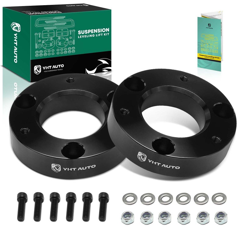 YHTAUTO 2 inch Front Leveling Lift Kit, Aluminum Strut Spacers w/Hardware Kit Fits 2007-2023 Chevy & GMC Models, Silverado 1500, Sierra, Tahoe, Yukon, RWD/4WD, Suspension Leveling Kit Set of 2 - Image 1